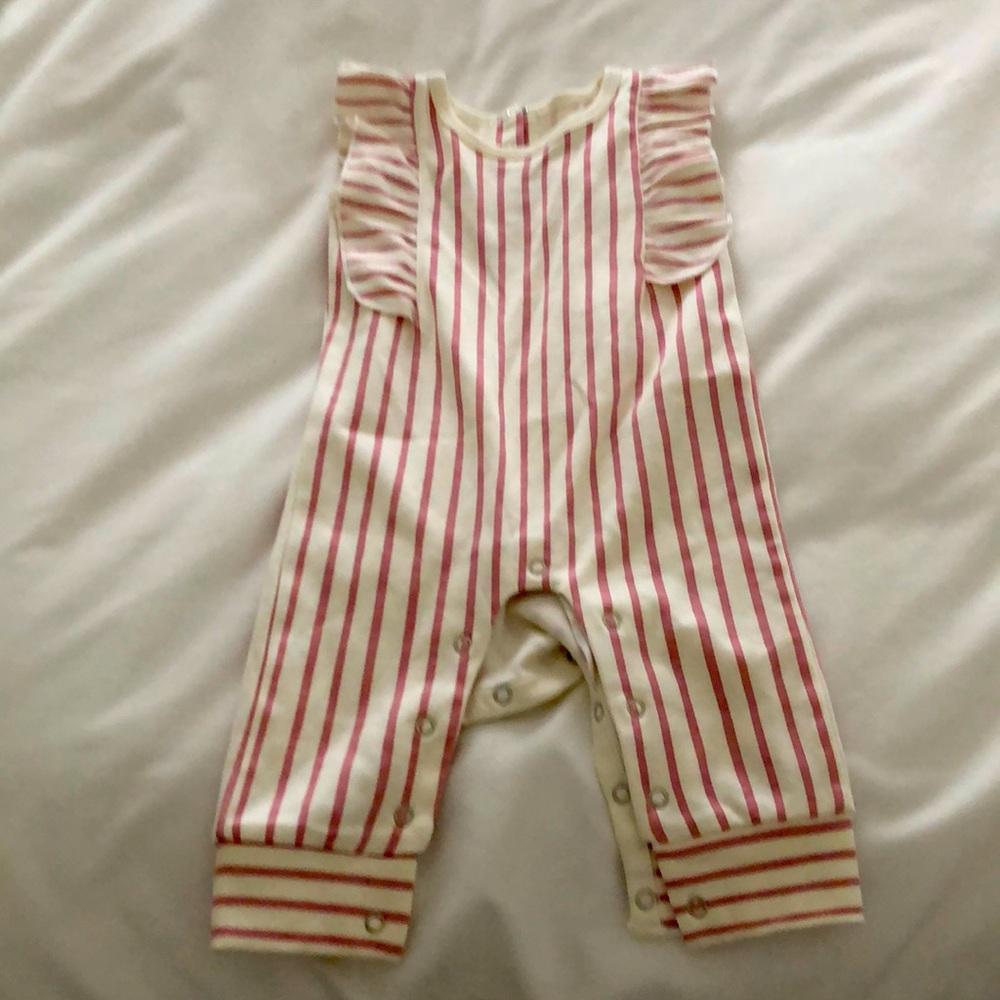 Brand new stripes away ruffled romper